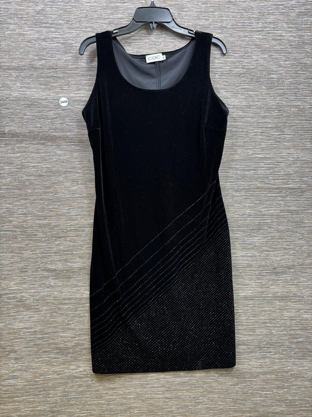 CDC Dress Womens 10 Black Velvet Polka Dot Sheath Sleeveless Knee Length Party